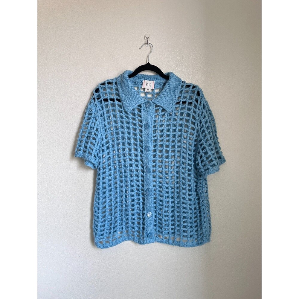 BDG Light Blue Open-Weave Button Down Shirt